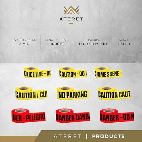 Assorted Ateret barricade tapes in yellow and red for safety and caution.