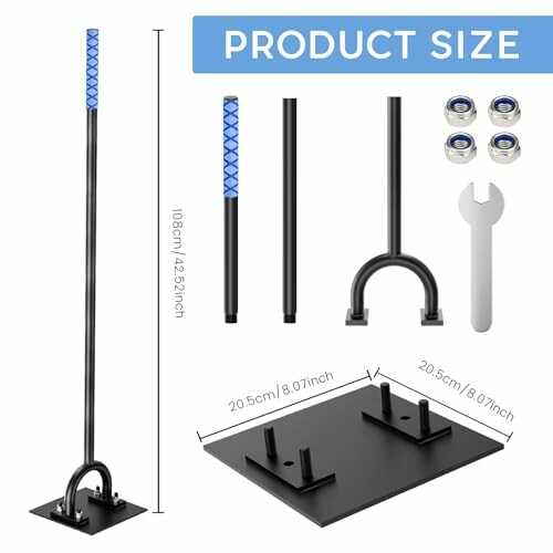 Components and dimensions of a balcony umbrella holder.