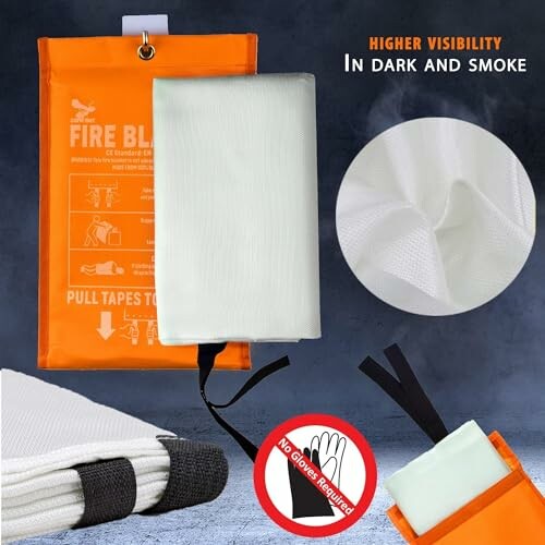 Fire blanket with higher visibility feature displayed.