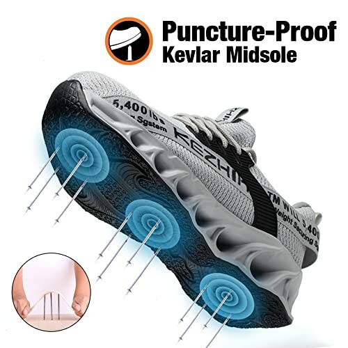 Sneaker with puncture-proof Kevlar midsole and nails demonstration