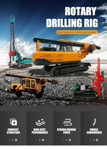 Rotary drilling rigs with features: compact structure, high cost performance, strong driving force, mobile convenience.