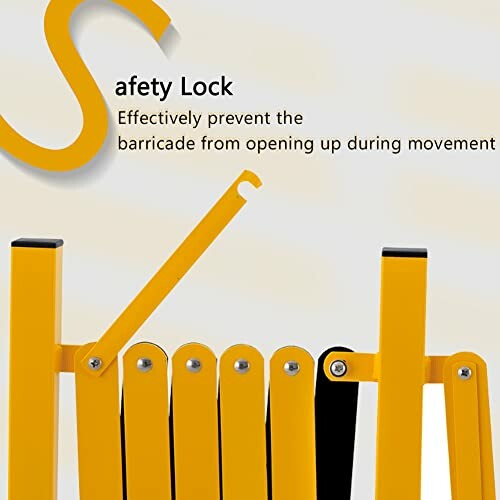 Yellow barricade with safety lock feature.