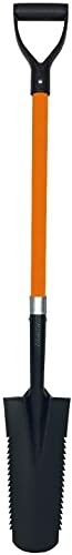 Serrated garden trowel with orange handle