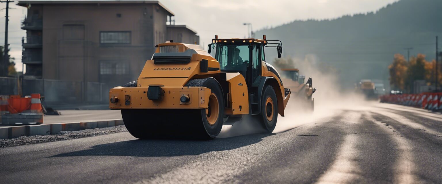 Machinery in asphalt paving project